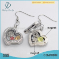 Silver crystal heart charms earrings,beautiful photo glass floating earrings wholesale